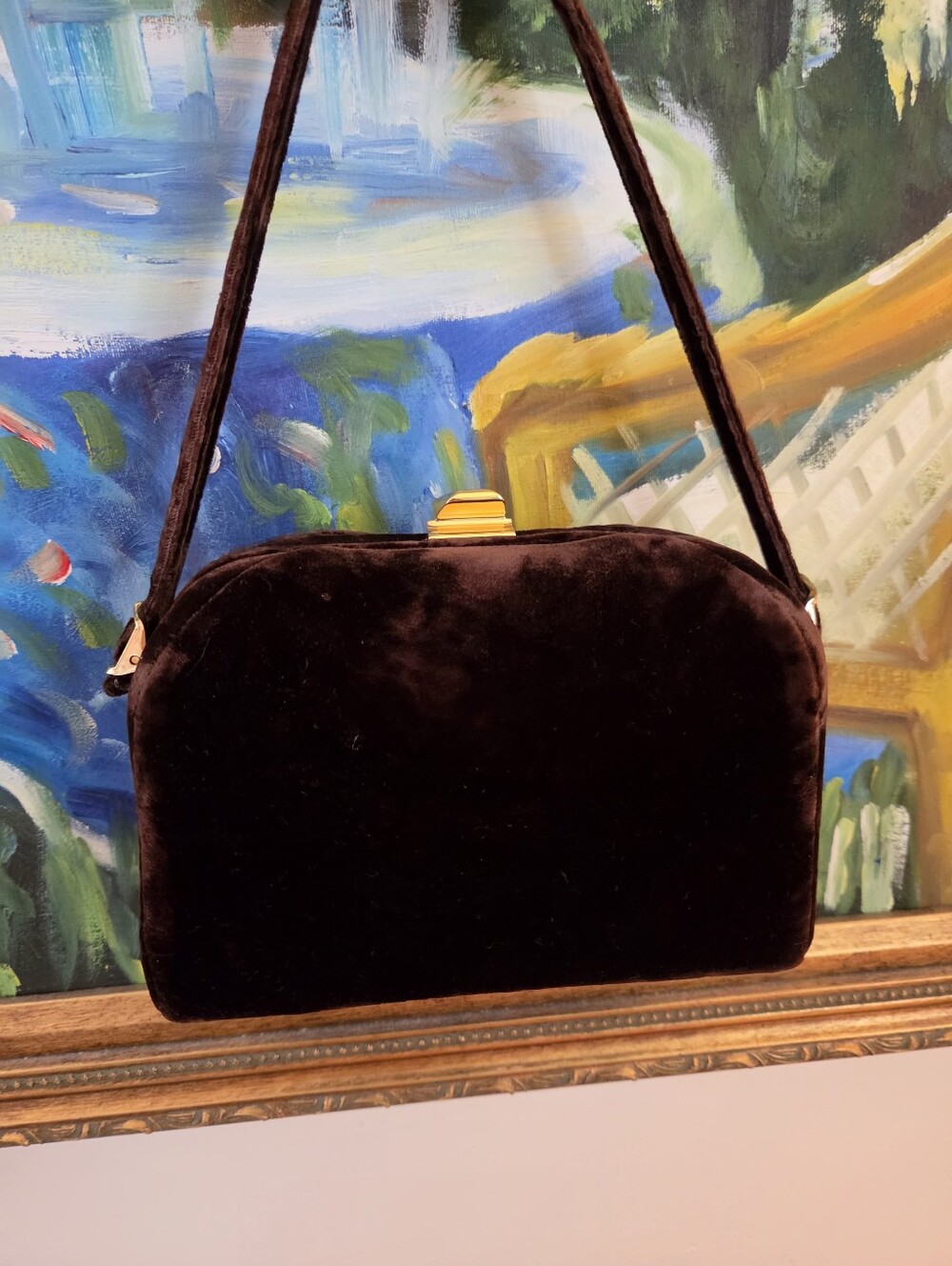 VTG 50's GRACELINE Master Purse Velvet With Gold Hardware Buckle Kiss Lock